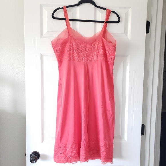 1960s Vintage 40" Bust Pink Lace Half Dress Slip Nightgown Loungewear #16 - Picture 4 of 11